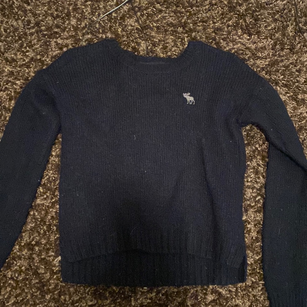 navy blue woven long sleeve sweater